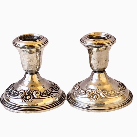 Reed & Barton Sterling Silver Candlestick Candle Holders Pair Weighted SAVANNAH - Picture 10 of 13